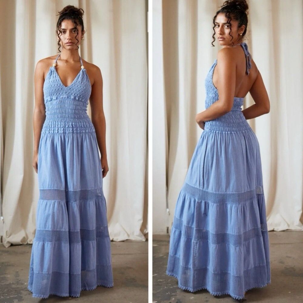 Blanco By Nature Carolina Halter Top Maxi Dress Cotton Women Size S Resort Chic